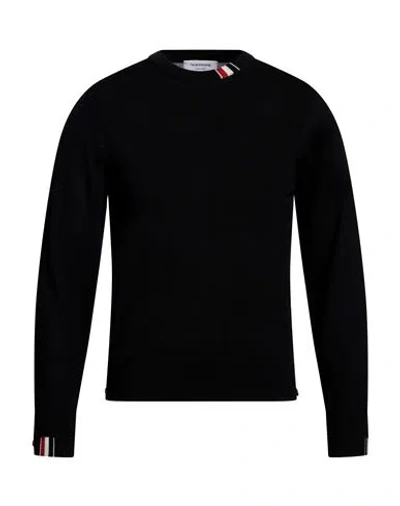 Thom Browne Man Sweater Black Size 2 Virgin Wool, Polyamide In Black