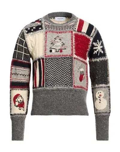 Thom Browne Man Sweater Grey Size 4 Wool, Mohair Wool In Multi