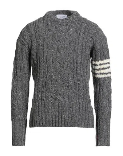 Thom Browne Man Sweater Grey Size 5 Wool, Mohair Wool In Gray