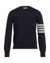 Thom Browne Ribbed Hem Crewneck Striped Sleeve Button Cuffs In Blue