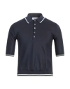 Thom Browne Man Sweater Navy Size 4 Silk, Cotton In Navy Blue