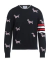 Thom Browne Man Sweater Navy Size 4 Virgin Wool, Polyamide In Multi