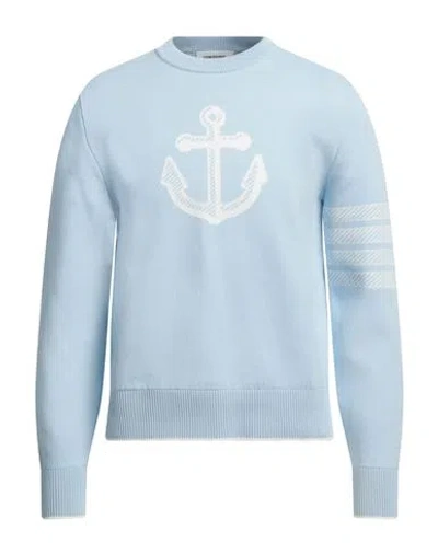 Thom Browne Man Sweater Sky Blue Size 4 Cotton, Polyamide, Elastane