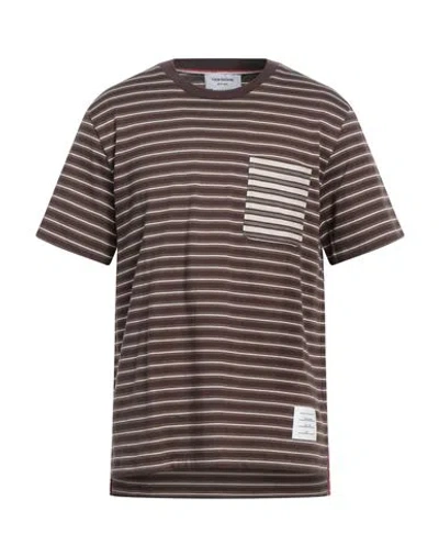THOM BROWNE THOM BROWNE MAN T-SHIRT BROWN SIZE 3 COTTON
