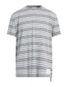 Thom Browne Man T-shirt Grey Size 4 Cotton, Elastane