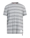 Thom Browne Short Sleeve Striped T-shirt In Grey
