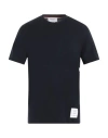Thom Browne Wool Crew Neck T-shirt With Stripe Detail In Blue