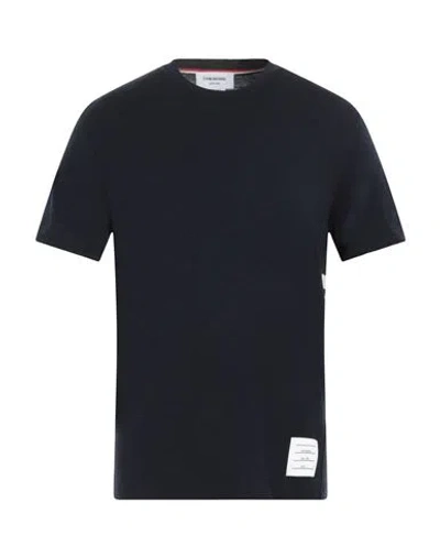 THOM BROWNE THOM BROWNE MAN T-SHIRT MIDNIGHT BLUE SIZE 2 WOOL, ELASTANE