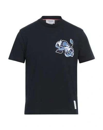 Thom Browne Man T-shirt Navy Size 1 Cotton, Elastane In Blue