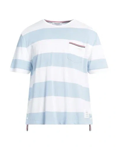 Thom Browne Man T-shirt Sky Blue Size 5 Cotton In Light Blue