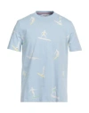 Thom Browne Man T-shirt Sky Blue Size 3 Cotton, Elastane In Blue