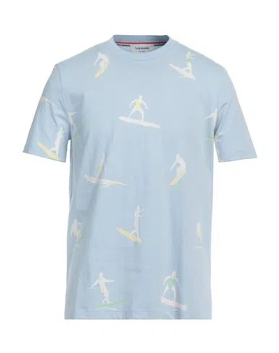 Thom Browne Man T-shirt Sky Blue Size 3 Cotton, Elastane