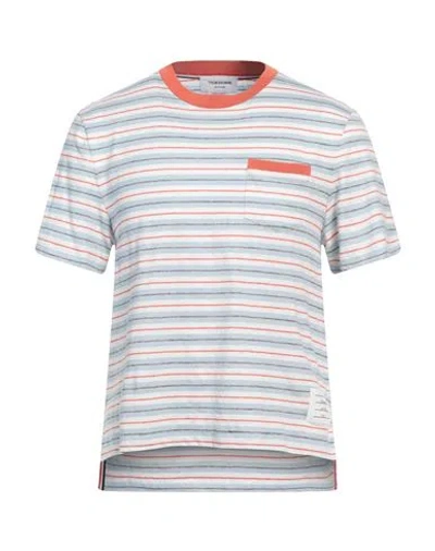 Thom Browne Man T-shirt Sky Blue Size 5 Linen, Elastane, Cotton