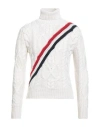 Thom Browne Striped Cable-knit Cashmere Turtleneck Sweater In White