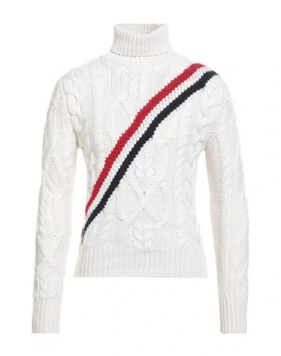 Thom Browne Striped Cable-knit Cashmere Turtleneck Sweater In Ivory