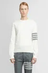 Thom Browne Stripe Sleeve Waffle Knit Sweatshirt In White