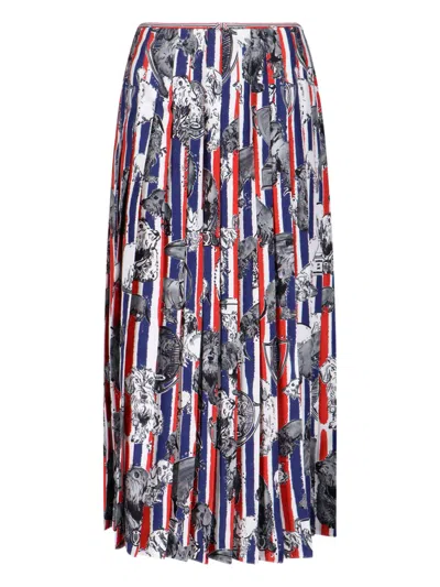 Thom Browne Maxi Pleated Skirt "hector" In Multi