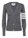 Thom Browne Four Bar Stripe Merino Wool V-neck Cardigan In Grey