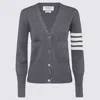 Thom Browne Gray Intarsia Geese 4-bar V-neck Cardigan In Gray