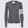 Thom Browne Classic Milan Cardigan With Four Bands In Gray