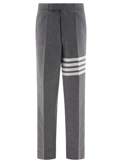 Thom Browne Striped Trousers With Pleats And Pockets In Grey
