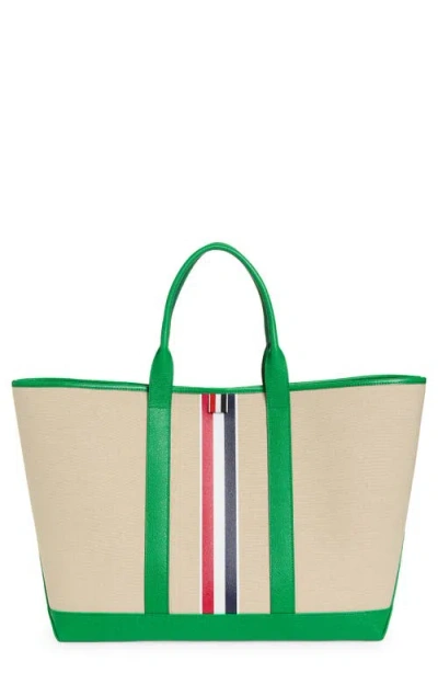 Thom Browne Medium Canvas & Leather Tool Tote In Green