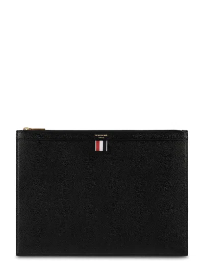 Thom Browne Medium Document Holder In Pebble Grain Leather In Black