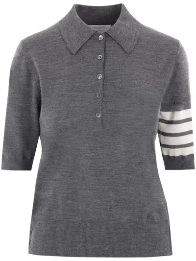 Thom Browne Medium Grey 4bar Polo Shirt In Virgin Wool In Gray