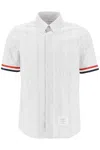 Thom Browne Rwb-edge Striped Short-sleeved Shirt In Grey