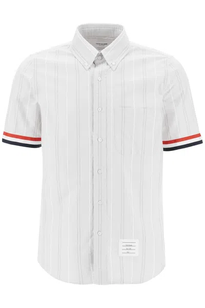THOM BROWNE MEDIUM GREY COTTON OXFORD SHIRT WITH RWB CUFFS