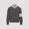 THOM BROWNE MEDIUM GREY COTTON POLO WITH V-NECK PULLOVER