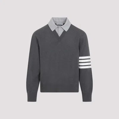 Thom Browne Polo With V-neck Pullover In Grey