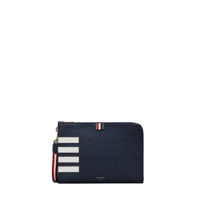 Thom Browne Medium Gusset Folio 4 Bar Stripes In Blue