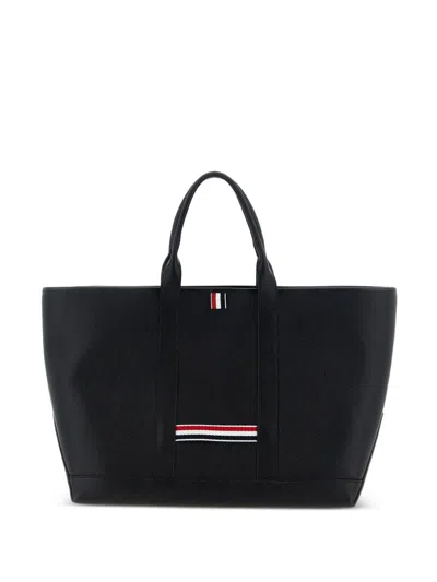 Thom Browne Medium Leather Tote Bag In Black