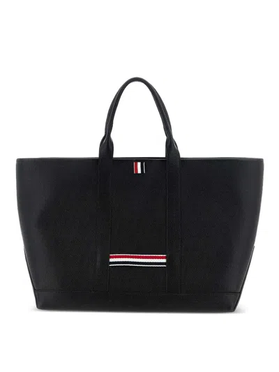 Thom Browne Medium Leather Tote Bag In Black