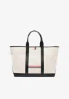 Thom Browne Medium Rwb Stripe Canvas Tote Bag In Black