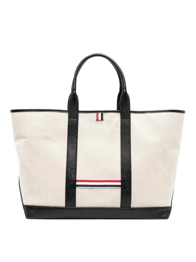 Thom Browne Medium Rwb-stripe Tote Bag In Neutral