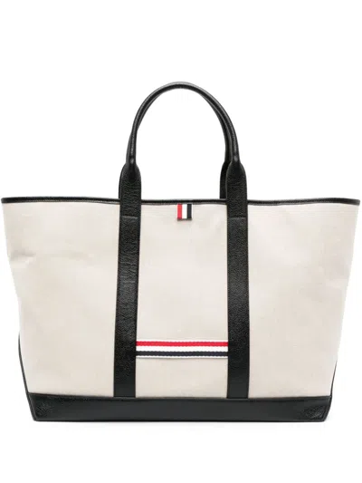 Thom Browne Medium Rwb Stripe Top Handle Bag In Black