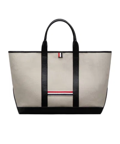 Thom Browne Medium Rwb-stripe Tote Bag In Gray