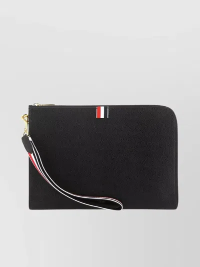 THOM BROWNE MEDIUM TEXTURED LEATHER CLUTCH WITH WRIST STRAP