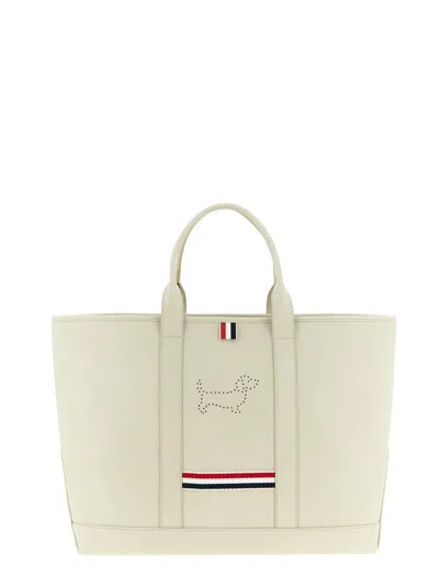 Thom Browne Medium Tool Bag With Perforated Hector In Grained Leather In Nude