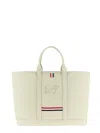 Thom Browne Medium Tool Bag With Perforated Hector In Grained Leather In Sand