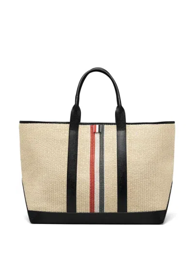 Thom Browne Medium Tool Rwb-stripe Raffia Tote Bag In Neutral