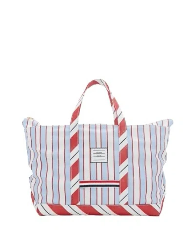 Thom Browne Medium Tool Tote In Washed Striped Canva In Grey