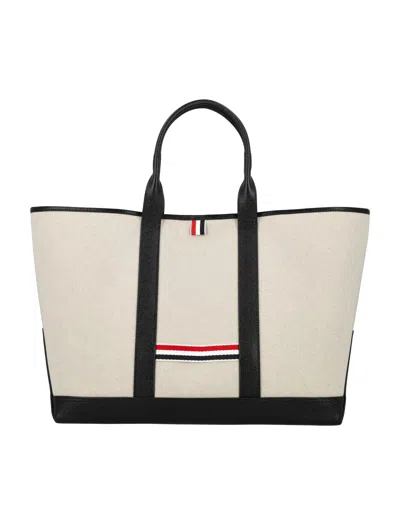 Thom Browne Medium Tool Tote W/ Leather Handles In S In Natural\black