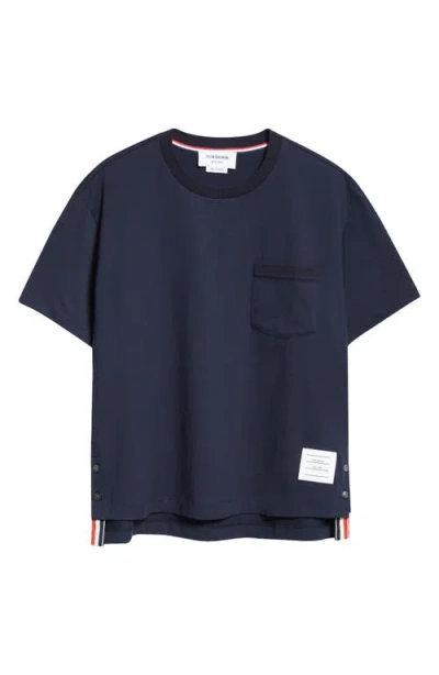 Thom Browne Medium Weight Cotton Jersey Boxy Pocket Tee In Navy