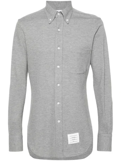 Thom Browne Mélange-effect Piqué Shirt In Gray