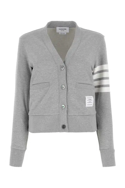 Thom Browne Melange Grey Cotton Cardigan In Gray