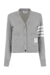 Thom Browne Striped Cotton V-neck Cardigan Pockets In Gray