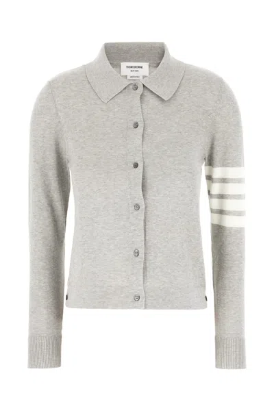 Thom Browne Melange Grey Cotton Polo Shirt In Gray